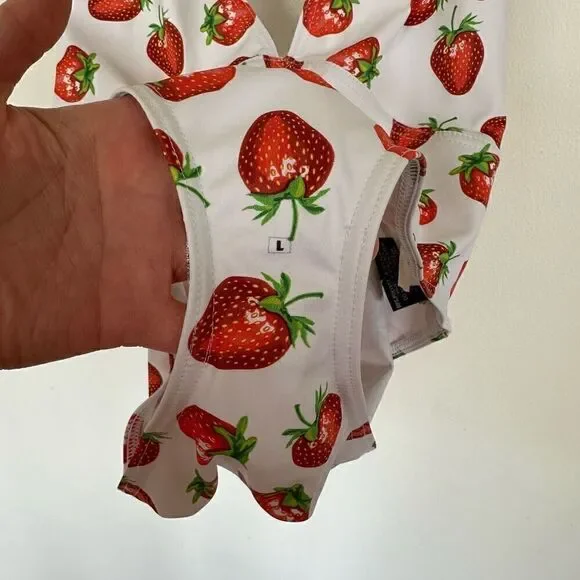Blackmilk RARE SAMPLE All Over Strawberry Print Halter Tie Neck One-piece Swimsu - Picture 4 of 10